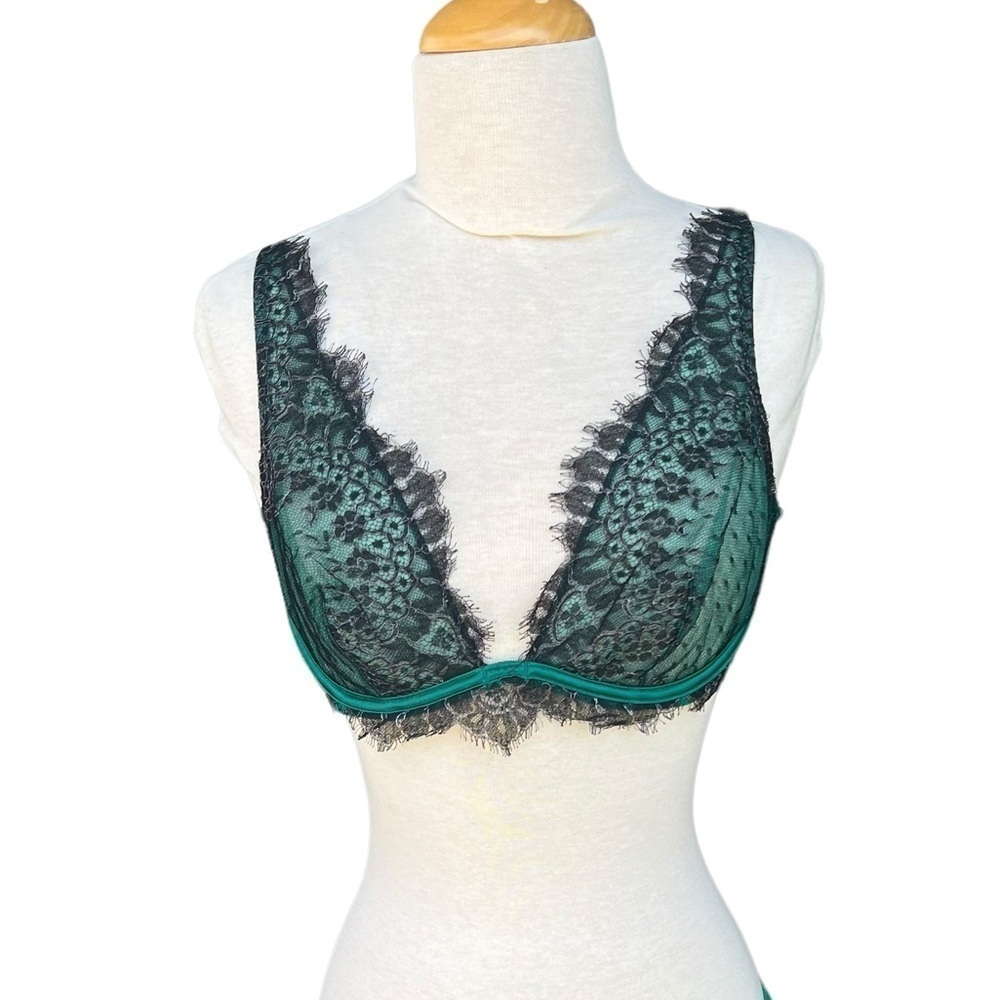 Valery Prestige Eyelash Lace Luxury Bra RG P33 Emerald Green Black 38B NWT